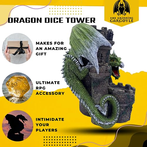 Green Dragon Woe Dice Tower - Increíble Torre rodante de Dados de Resina de 26 cm Pintada a Mano DND RPG y Juegos de rol de Mesa - Increíble Regalo DND