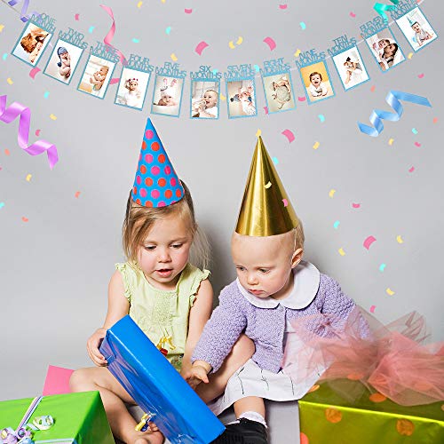 Guirnalda de Primer cumpleaños para bebé, 12 Meses, Cartel de Foto con Huella de bebé recién Nacido para Baby Shower, decoración de Fiesta de Bautismo de Primera comunión