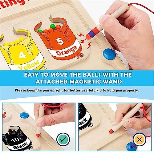 GXJIXf Magnetic Color and Number Maze, 2023 New Magnetic Color and Number Maze - Wooden Magnet Board, Kids Wooden Counting Color Sorting Board for 1-6 Years Old (A)