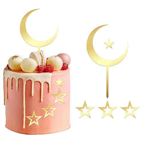 Gyufise 7 piezas de decoración de pastel de estrellas de luna acrílicas, decoración de pastel de estrella de twink para baby shower, suministros de fiesta de cumpleaños