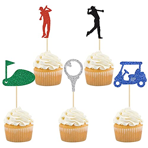 Gyufise Paquete de 30 adornos para magdalenas de golf, para jugar a la pelota de golf, decoración de pasteles, palillos de golf, niño y niña, suministros de fiesta de cumpleaños