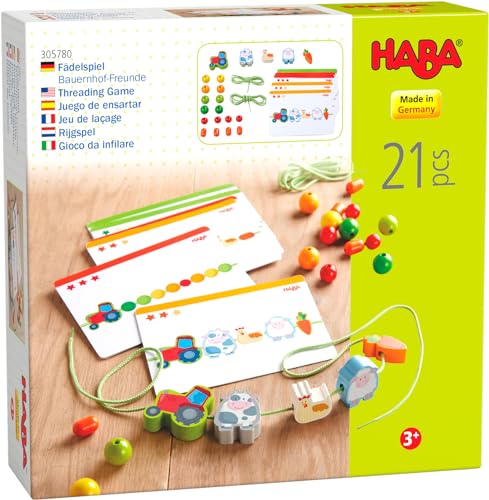 HABA-305780 Amigos de la Granja Schaf Juego de ensartar, Multicolor (305780)