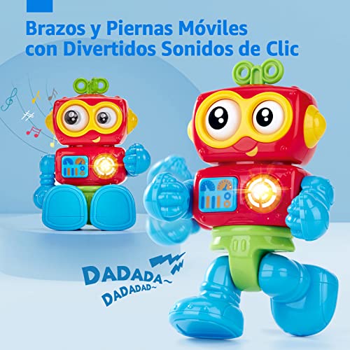 hahaland Robot Juguetes Niños 1 año 2 años, Interactivo Robot Juguetes Bebes 6-12 Meses Juguetes Musical con Luces y Sonidos, Juguete Robot de Actividad Regalo para Niños 1 2 3 Años