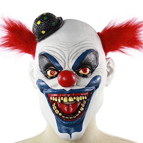 HANDIFEI Halloween Scary Red Hair Payaso loco Horror Látex Joker Máscara Disfraz de mascarada Máscara de Halloween