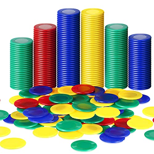 Harrycle 400 Fichas de Póquer de Plástico de Juagr Juego Tarjeta de Contador de 4 Colores para Niños Fichas en Blanco de Juego Bingo Aprender Matematicas (Rojo, Azul, Verde, Amarillo, 0,86 Pulgadas)