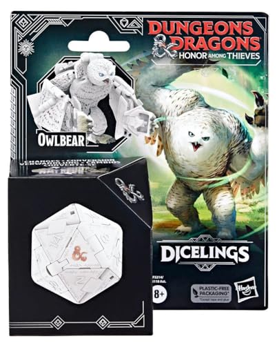 Hasbro Dungeons & Dragons Honor Entre Ladrones, Dicelings White Owlbear, Monstruo D&D Coleccionable, Dado d20 Gigante Que se Convierte en Figura de acción, Dados para Juego de rol