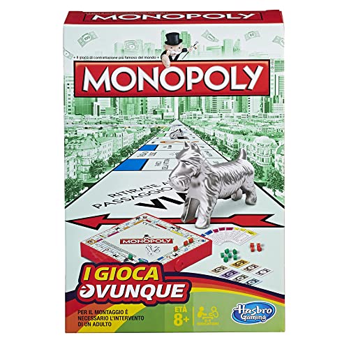 Hasbro Gaming- Monopoly Juego de Viaje, versión Italiana (B1002803)