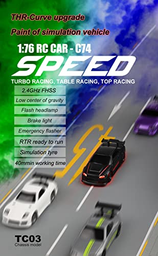 havcybin 1:76 Turbo Racing Scale RC Sport Car, mesa de carreras de control remoto Mini modelo de coche proporcional completo RTR kit juguetes (C74-negro)