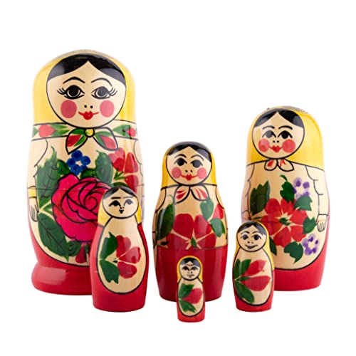 Heka Naturals Semyonov Muñecas de Anidación | Set de 6 (13 cm) Muñecas de Madera Matrioska - Tradicional Babushka Decoración Hogar, Juguetes de Madera, Hechos a Mano