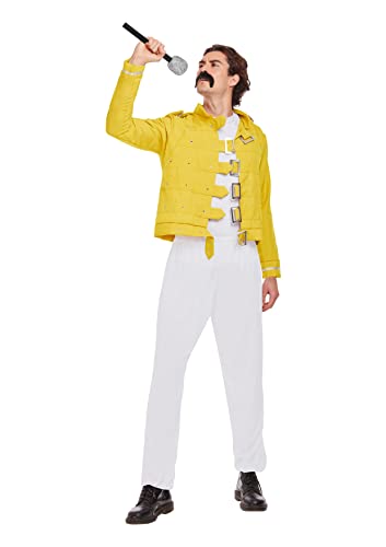 HENBRANDT Disfraz de hombre de la leyenda de rock amarilla para adultos, disfraz de cantante de concierto de los años 80, talla única