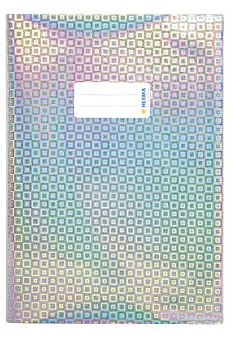 HERMA 19473 Glamour - Fundas para cuadernos (DIN A4, con etiqueta para escribir, lámina de polipropileno holográfico, 10 unidades), color plateado