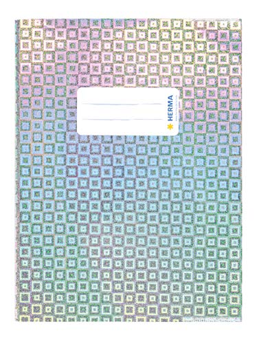 HERMA 19641 Glamour - Fundas para cuadernos (DIN A5, con etiqueta para escribir, lámina de polipropileno holográfico, 10 unidades), color plateado