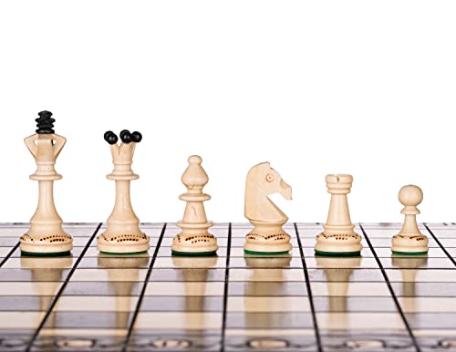 Hermoso juego de ajedrez con tablero de madera y piezas hechas a mano. Producto ideal para regalo, 40 cm, negro y beis