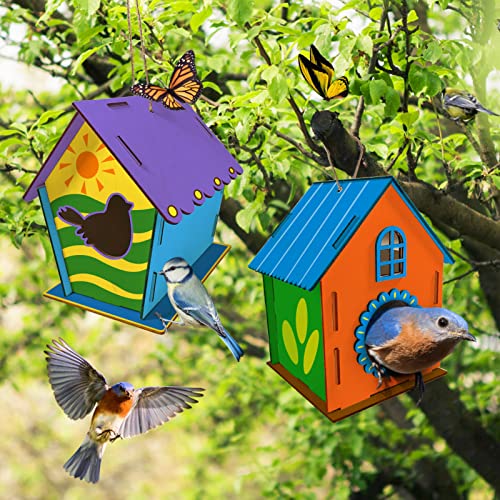 Heyzeibo Casitas para Pajaros Exterior - Juego de Bricolaje de 2 Piezas para Niños para Construir y Pintar, Caja de Pájaros para Manualidades Niños, Regalos de Pascua para Niñas, Niños Pequeños