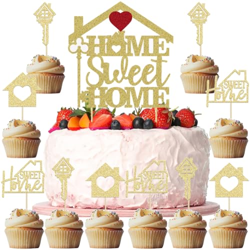 HGSHUO Sweet Home Decoracion Tarta Glitter Pastel Toppers Brillantina Cupcake Toppers Cake Estreno de una Casa Deco Fiesta de Cumpleaños