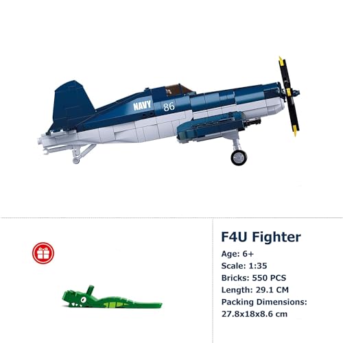HIGH GODO Juego de bloques de construcción de avión F4U Corsair, modelo escala 1:35, 550 piezas, ww2, avión de combate, bloques de sujeción, cumpleaños a partir de 6 años, niños o adultos