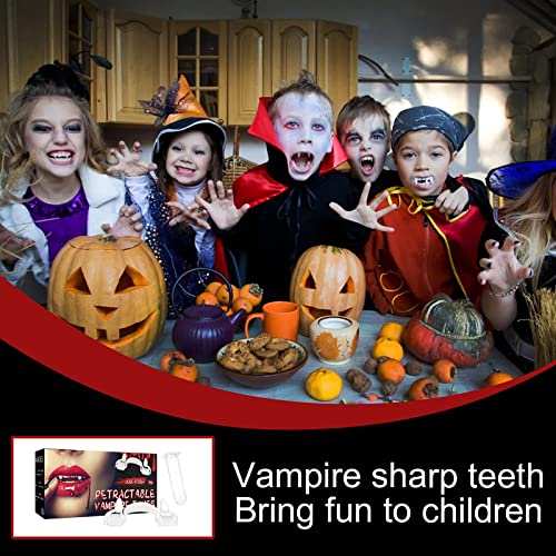 Himank Dientes de vampiro de Halloween, colmillos de vampiro reutilizables para Halloween, cosplay, disfraces, fiesta, dentaduras, decoración, aterradores, espeluznantes, retráctiles para niños y