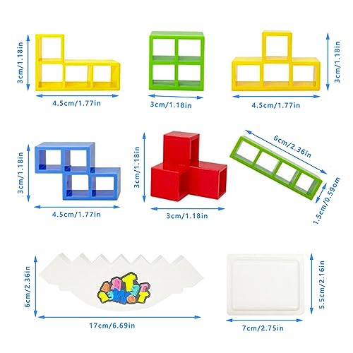 HIULLEN 48 Piezas Tetris Balance Toys,Tetra Tower Juego para Niños,Bloques de apilamiento Juego de Equilibrio,Pila Bloques Juegos Regalos,Tetris Balance Tower Tower…