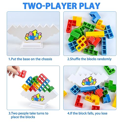 HIULLEN 48 Piezas Tetris Balance Toys,Tetra Tower Juego para Niños,Bloques de apilamiento Juego de Equilibrio,Pila Bloques Juegos Regalos,Tetris Balance Tower Tower…
