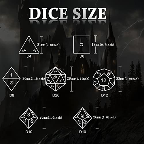 HNCCESG Dados Huecos de Metal D&D Dice Dungeons and Dragons Dice poliédricos DND para Juegos de rol, Juegos de Mesa RPG, MTG, Pathfinder Warhammer D20 D12 D10 D8 D6 D4 7 Piezas (Azul Plateado 3D)
