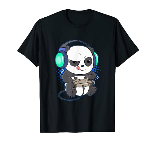 Hombre Gaming Panda Video Reproductor de computadora Videojuego Camiseta