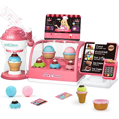 HOMCENT Juego de heladería para niños, heladería, juego de rol, juego de helado con máquina de hielo y caja registradora, juguete Montessori para niñas, 818-305