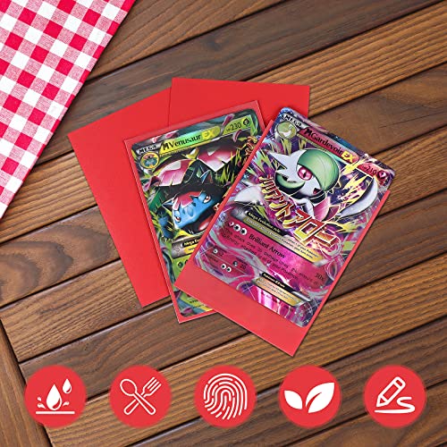 Homgaty 300 fundas estándar para tarjetas, protectores transparentes para cartas para Pokémon, Magic, MTG, The Gathering, Juegos de mesa, Yugioh (rojo)