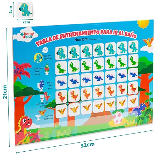 HOMYKIDS® Tabla de Recompensas para Aprender a Ir al Baño en ESPAÑOL - Tabla de entrenamiento para niños con pegatinas magnéticas de aprendizaje - Rutinas diarias niños