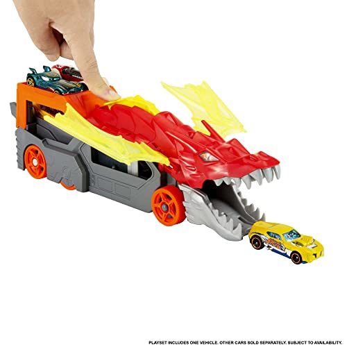 Hot Wheels City Dragón Mastica Coches, Transporte y lanzador para coches de juguete, incluye 1 vehículo die-cast (Mattel GTK42)
