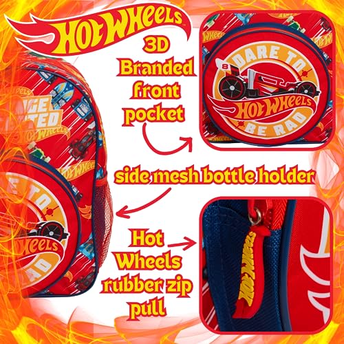 Hot Wheels Mochila para niños con soporte para bebidas, Red, Talla única, Mochila