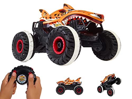 Hot Wheels Monster Trucks Coche de juguete Radio Control teledirigido Tiger Shark Unstoppable, vehículo todoterreno, +3 años (Mattel HGV87)