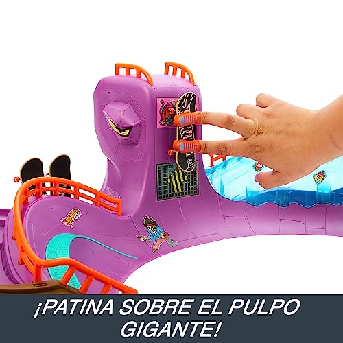 Hot Wheels Parque de skate pulpo Set de juego con monopatín de juguete y zapatillas para dedos, +5 años (Mattel HMK01)
