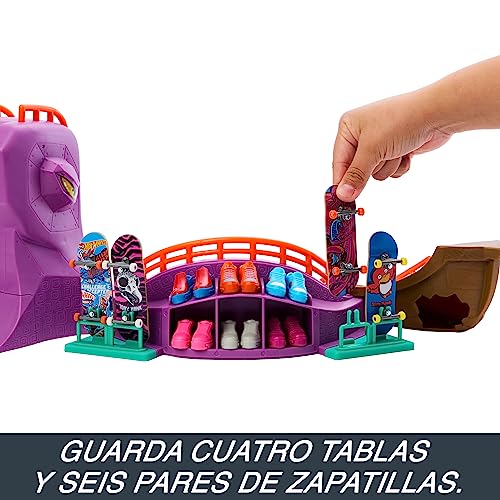 Hot Wheels Parque de skate pulpo Set de juego con monopatín de juguete y zapatillas para dedos, +5 años (Mattel HMK01)