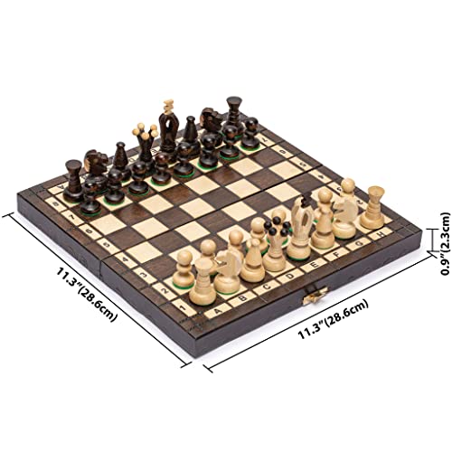 Husaria Juego de ajedrez Europeo Internacional, King'S Continental - Juego de ajedrez de tamaño pequeño de 11.3 Pulgadas con ajedrez Hecho a Mano y Tablero Plegable de Fieltro