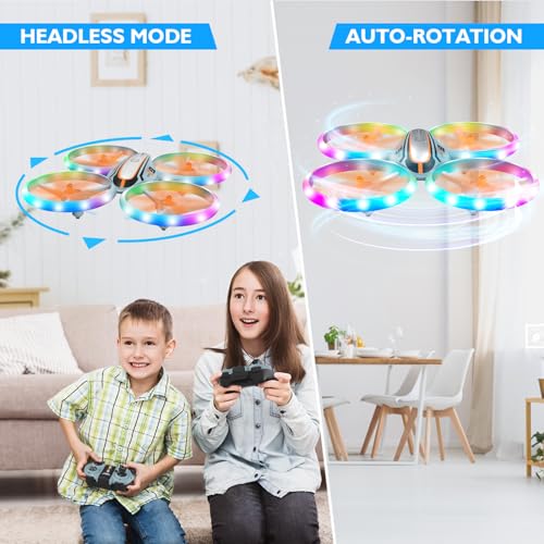 i9 Drone para Niños, Regalos Juguetes para Niños y Principiantes, Mini Drone con Luces de Colores, RC Quadcopter con Modo sin Cabeza, Retención de Altitud, Volteos 3D y 2 Baterías