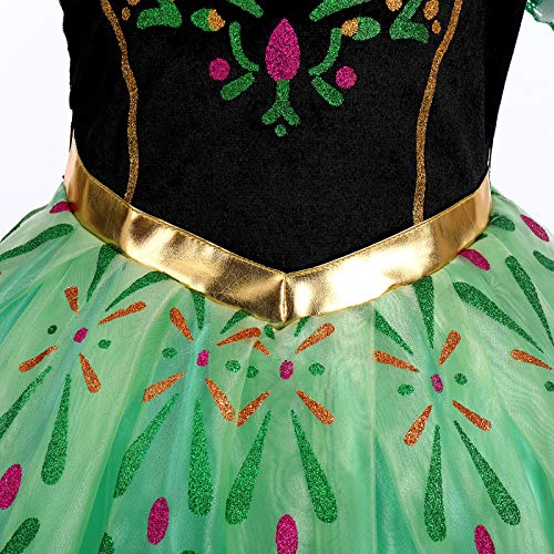 IBTOM CASTLE Niños Bebé Niña Anna Disfraz Frozen 2 Disfraces de Princesa Vestido de Coronación Fiesta de Cumpleaños Aniversario Carnaval Halloween Navidad Traje de Cosplay+Accesorios Verde 4-5 años
