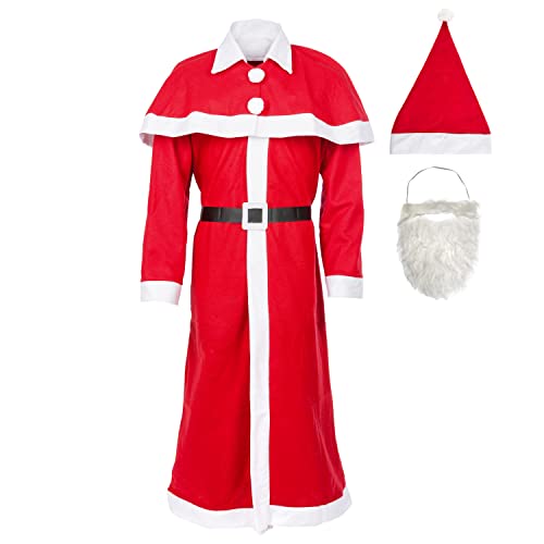 Idena 8580108 - Set de disfraz de Papá Noel, Santa Claus, gorro, barba, abrigo, cinturón, capa
