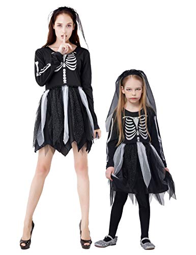 IKALI Disfraces Esqueleto Niña, Niños Aterrador Halloween Vestido, Zombie Ropa para Carnaval Partido, Dia de los Muertos