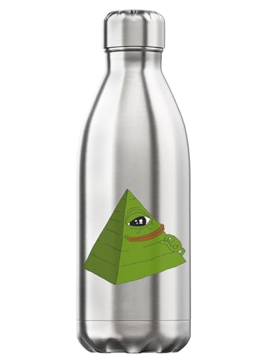 Illuminati Rare Pepe The Frog Meme - Botella de agua térmica de 350 ml, acero inoxidable, sin BPA, color plateado, talla única