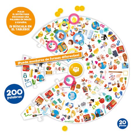 Imagiland Funtastic- Búho 200 Palabras puzle botón, Juego de Velocidad y Memoria para Aprender inglés, a Partir de 6 años, (FUN009)