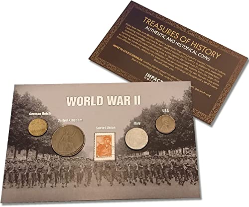 IMPACTO COLECCIONABLES 4 Monedas + 1 Sello, Segunda Guerra Mundial 1939-1945 - Colección en blíster