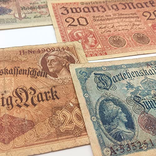 IMPACTO COLECCIONABLES Colección del Imperio Alemán de la Primera Guerra Mundial - 7 Billetes emitidos de 1914 a 1918. Incluye Certificado de autenticidad