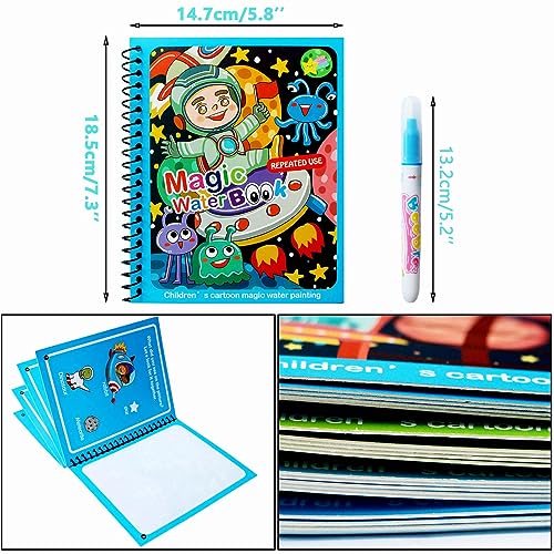 Increíble libro para colorear con agua: libro para colorear Water Wow & Aqua Doodle Travel Set - 4 fabulosos mundos en uno, libro para colorear con agua con lápiz de agua, reutilizable y versátil