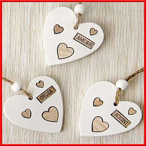 Ingrosso e Risparmio Juego de 12 soportes de madera con forma de corazón con corazones y texto "Amore, San Valentín y joyas, para peladillas de boda, decoración de invitados, para indicar la mesa.