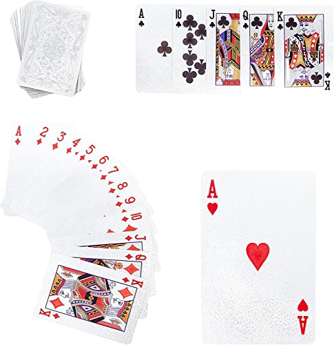 Invero Juego de baraja de póquer con diseño de papel de aluminio chapado en plata, con caja de presentación de madera de lujo para familiares, amigos, juegos nocturnos