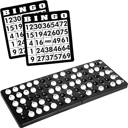 Invero Juego de lotería de bingo tradicional clásico, incluye jaula redonda de metal, 75 bolas, 18 tarjetas, 150 marcadores de colores, ideal para fiestas con familiares o amigos