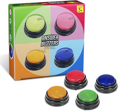 Irishom Botón de Conversación Grabable con LED,Botón Parlante Grabable,Botones de Respuesta,Answer Buzzer,Orange+Blue+Green+Pink