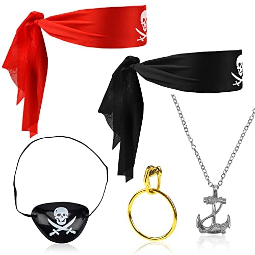 Jadyon Disfraz de pirata para niños Disfraz de pirata para niños y niñas con Pirata Accesorios parche en el ojo, arete de oro, turbante pirata Disfraz de Halloween Pirata Niños (A)