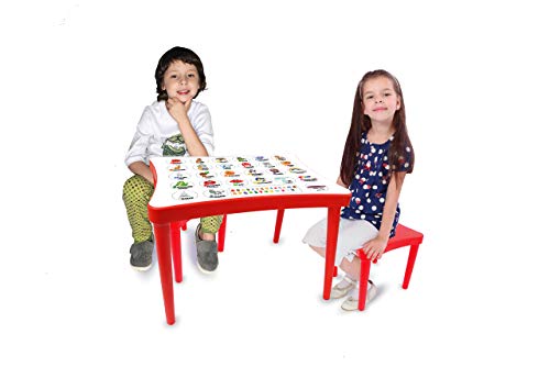 Jamara 460737 Easy Learning Juego de 3 sillas para niños, plástico resistente, adecuado para interiores y exteriores, bordes redondeados, extraíble y mesa con imágenes de aprendizaje, rojo
