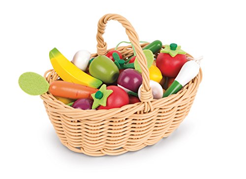 JANOD- Tienda de comestibles Green Market (J06574) & Cesta de 24 Frutas y Verduras - Cesta de La Compra de Imitación de Juguete - Ideal para Jugar Al Mercadillo - A Partir de 3 Años, J05620